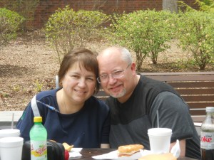 Enjoying an outdoor lunch during chemo